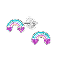 Wholesale Sterling Silver Rainbow Screw Back Ear Studs - JD23490