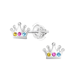 Wholesale Sterling Silver Crown Screw Back Ear Studs - JD23498
