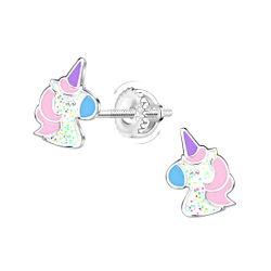 Wholesale Sterling Silver Unicorn Screw Back Ear Studs - JD23501