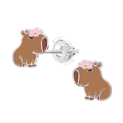 Wholesale Sterling Silver Capybara Screw Back Ear Studs - JD21949