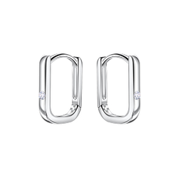 Wholesale 10mm Sterling Silver Single Stone Huggie Earrings - JD22727