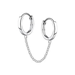 Wholesale 13mm Sterling Silver Double Huggie Earrings with Chain - JD22565
