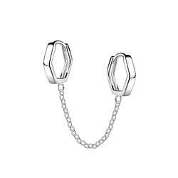 Wholesale 11mm Sterling Silver Double Geometric Huggie Earrings with Chain - JD22566