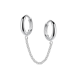 Wholesale 11mm Sterling Silver Double Huggie Earrings with Chain - JD22568