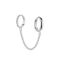 Wholesale 11mm Sterling Silver Double Huggie Earrings with Chain - JD22573