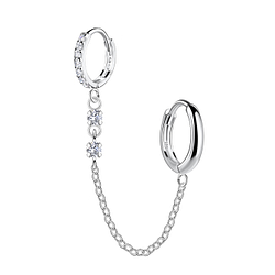 Wholesale 11mm Sterling Silver Double Huggie Earrings with Chain - JD22590