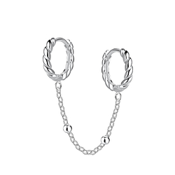 Wholesale 12mm Sterling Silver Double Twisted Huggie Earrings with Chain - JD22593