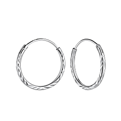 Wholesale 15mm Sterling Silver Diamond Cut Ear Hoops - JD23224