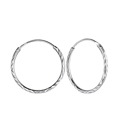 Wholesale 20mm Sterling Silver Diamond Cut Ear Hoops - JD23225
