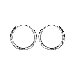 Wholesale 18mm Sterling Silver Diamond Cut Ear Hoops - JD23255