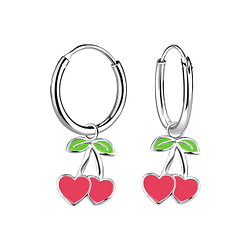 Wholesale Sterling Silver Cherry Heart Charm Ear Hoops - JD23130