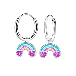 Wholesale Sterling Silver Rainbow Charm Ear Hoops - JD22960