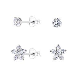 Wholesale Sterling Silver Flower Ear Studs Set - JD22320