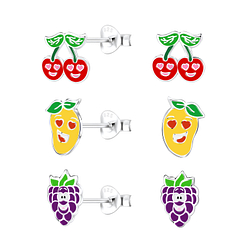 Wholesale Sterling Silver Fruits Ear Studs Set - JD22308