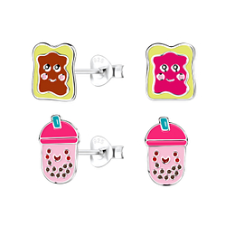 Wholesale Sterling Silver Breakfast Treats Ear Studs Set - JD22305