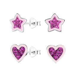 Wholesale Sterling Silver Star and Heart Ear Studs Set - JD22302