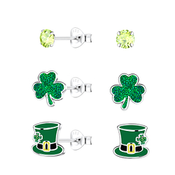 Wholesale Sterling Silver Saint Patrick's Day Ear Studs Set - JD22307