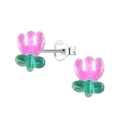 Wholesale Sterling Silver Ear Studs with Resin Tulip Flower - JD22760