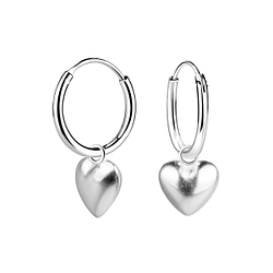 Wholesale Sterling Silver Heart Charm Ear Hoops - JD23370