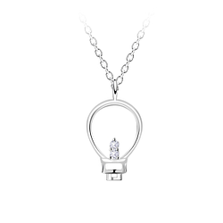 Wholesale Sterling Silver Light Bulb Outline Necklace - JD23706