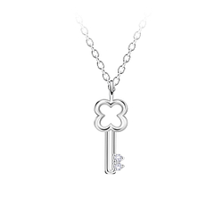 Wholesale Sterling Silver Key Outline Necklace - JD23711