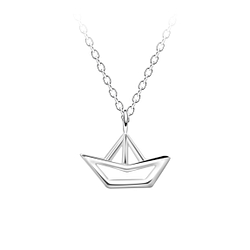Wholesale Sterling Silver Origami Boat Outline Necklace - JD23716
