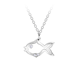 Wholesale Sterling Silver Fish Outline Necklace - JD23721