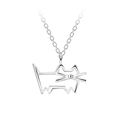 Wholesale Sterling Silver Cat Outline Necklace - JD23722