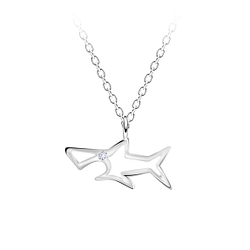 Wholesale Sterling Silver Shark Outline Necklace - JD23723
