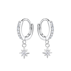 Wholesale Sterling Silver Star Charm Huggie Earrings - JD23560