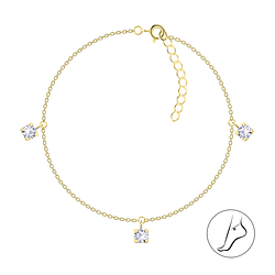 Wholesale 4mm Round Cubic Zirconia Sterling Silver Anklet - JD23147
