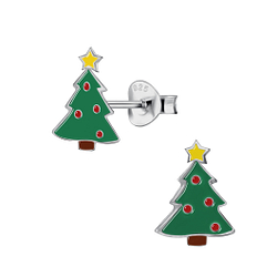 Wholesale Sterling Silver Christmas Tree Ear Studs - JD21717