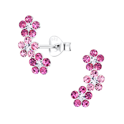 Wholesale Sterling Silver Triple Crystal Flower Ear Studs - JD21582