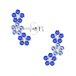 Wholesale Sterling Silver Triple Crystal Flower Ear Studs - JD21581