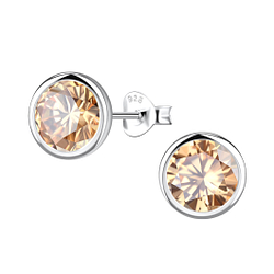 Wholesale 8mm Round Cubic Zirconia Sterling Silver Ear Studs - JD22547