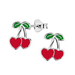 Wholesale Sterling Silver Cherry Heart Ear Studs - JD23199