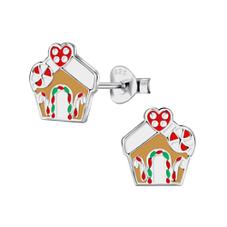 Wholesale Sterling Silver Gingerbread House Ear Studs - JD21735