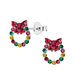 Wholesale Sterling Silver Christmas Wreath Ear Studs - JD21736