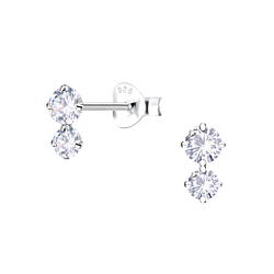 Wholesale Sterling Silver Double Round Cubic Zirconia Ear Studs - JD18202