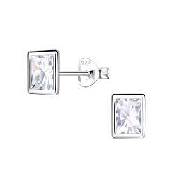 Wholesale 4x6mm Bagutte Cubic Zirconia Sterling Silver Ear Studs - JD22563
