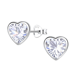 Wholesale 8mm Heart Cubic Zirconia Sterling Silver Ear Studs - JD22552