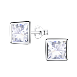 Wholesale 8mm Square Cubic Zirconia Sterling Silver Ear Studs - JD22555