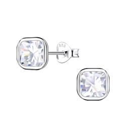 Wholesale 6mm Cushion Cubic Zirconia Sterling Silver Ear Studs - JD22558