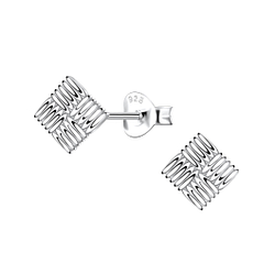 Wholesale Sterling Silver Patterned Square Ear Studs  - JD23349