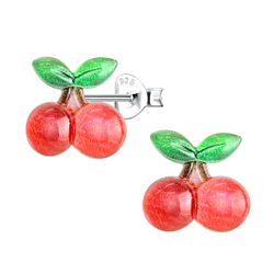 Wholesale Sterling Silver Ear Studs with Resin Cherry - JD22771