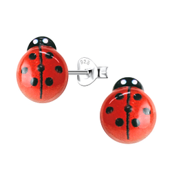 Wholesale Sterling Silver Ear Studs with Resin Ladybug - JD22781