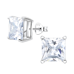 Wholesale 10mm Square Cubic Zirconia Sterling Silver Ear Studs - JD22236
