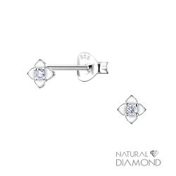 Wholesale Sterling Silver Flower Ear Studs With Diamond - JD22672 Wholesale Sterling Silver Flower Ear Studs With Diamond - JD22672