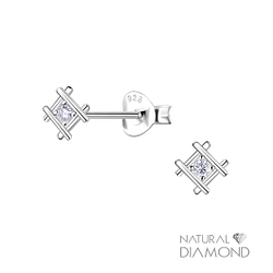 Wholesale Sterling Silver Geometric Ear Studs With Diamond - JD22680