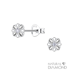 Wholesale Sterling Silver Flower Ear Studs With Diamond - JD22690